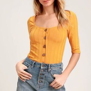Free People Central Park 3/4 Sleeves Golden Yellow Cardigan Small